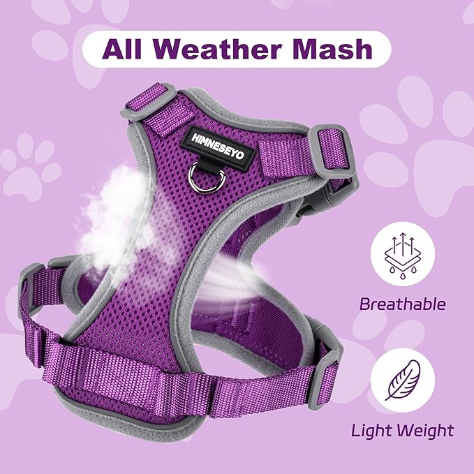 Small Dog Harness and Leash Set，No Pull Adjustable Pet Harness for Small Dogs ，Breathable Mesh Reflective Dog Vest Harness (Purple, XXS)