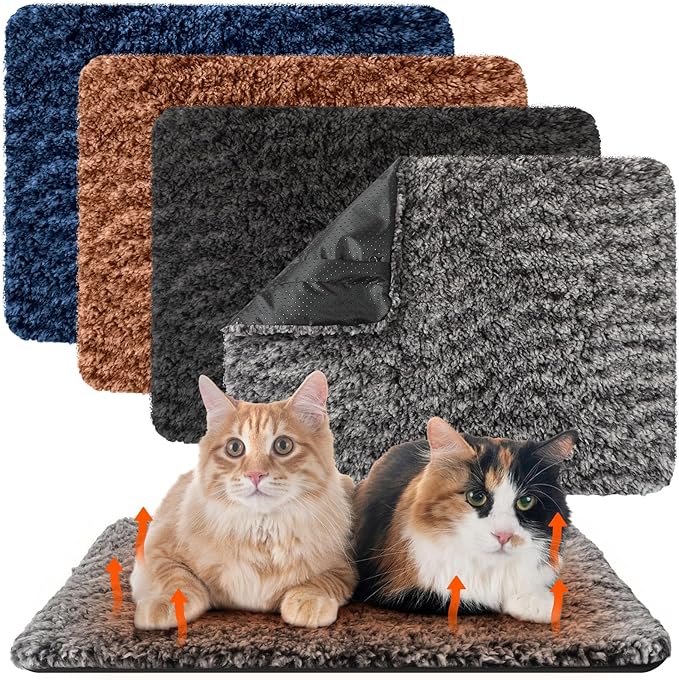 4 Pack Self Warming Cat Pads Self Heating Cat Mat Washable Homeless Dogs Thermal Pads Kennel Pad Reflects Body Heat Warm Crate Bed Mat for Indoor Outdoor Pet(Mixed Colors,18 x 24 Inch)