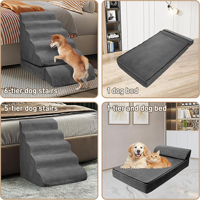 Dog Stairs & Steps for High Beds 30-36 Inches Tall for Small Dogs, LitaiL Pet Stairs/Steps for Beds 30 Inches High, Non-Slip Dog Ramps for Older Cats