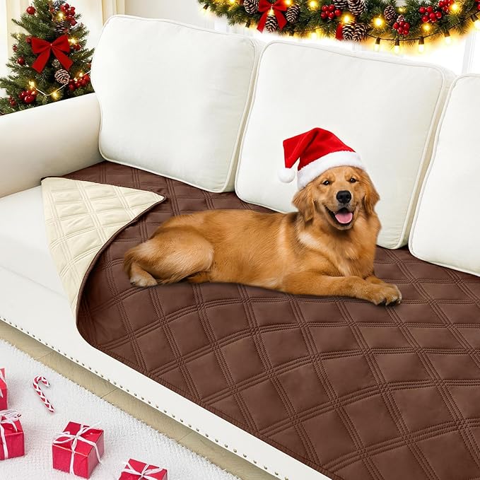 Smiry Waterproof Dog Bed Cover Blanket 30x70, Soft Reversible Pet Blanket, Washable Leakproof Cats Dogs Couch Cover for Sofa, Couch, Furniture, Lattice, Brown/Beige