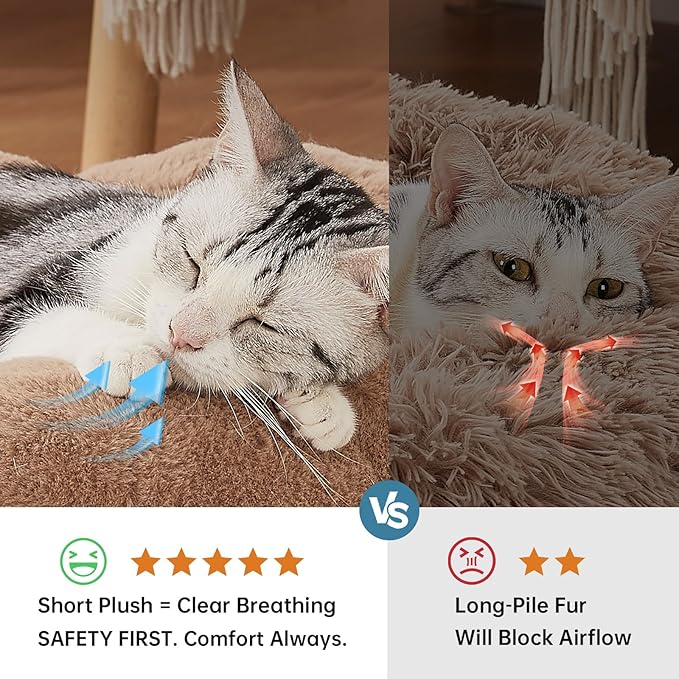 OhGeni 20 inches Calming Donut Dog & Cat Bed for Small Pets, Warming Comfort Fluffy Short Pile Fur, Durable Machine Washable Bed, Cute Round Bed for Puppy and Kitten, Camel