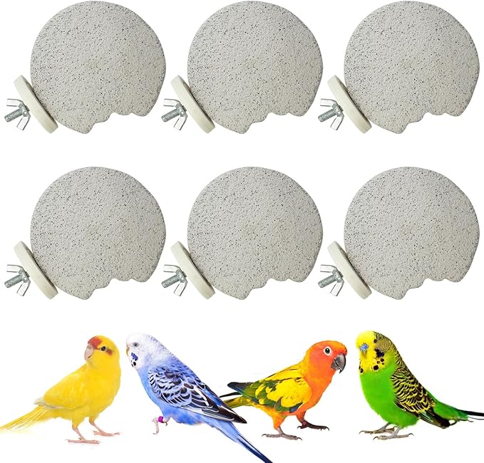 PINVNBY 6 PCS Bird Perch Parrot Beak Grinding Stone Calcium Mineral Parrot Perch Foot Claws Trimmer Chewing Toy Bird Cage Accessories for Small Medium Budgie Cockatiel Conure Lovebird (Lune)