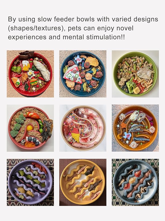 Ceramic Maze Dog Slow Feeder with Non-Slip Silicone Rim – Heavy-Duty Stoneware Bowl with Puzzle Pattern for Bloating & Obesity Prevention (Ice Blue-S)