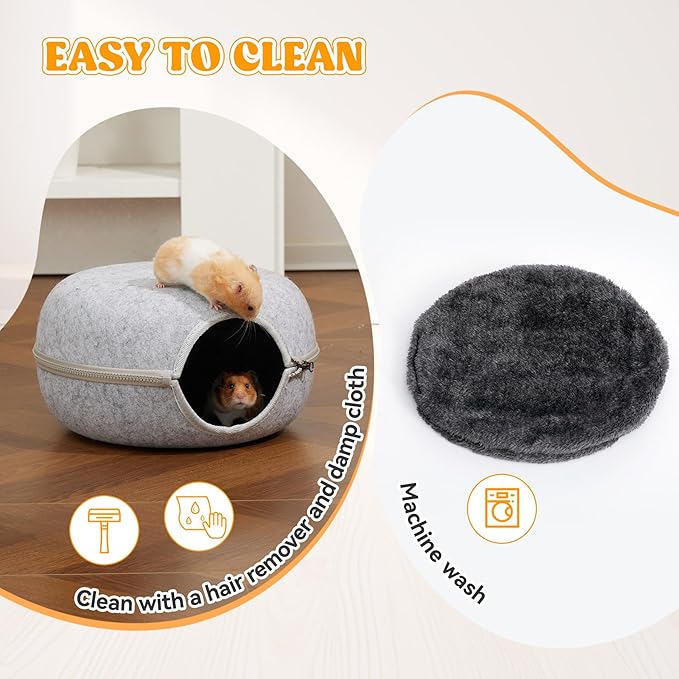 Guinea Pig Hideout, Double Function Guinea Pig Bed with 2 Soft Cushions, Small Animal Cage Accessories for Guinea Pigs, Hamsters, Hedgehogs, and Ferrets (Light Grey)