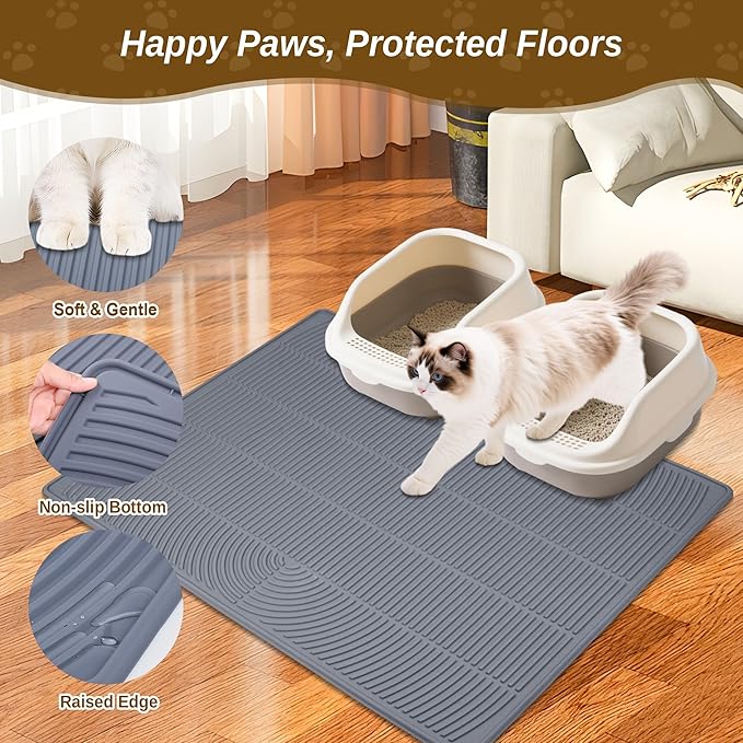 Cat Litter Mat XL Extra Large 47" x 35" Coverage | Waterproof Litter Trapping Mat for Litter Box | Deep Groove & Raised Edges, Easy Clean, Non-Slip Kitty Mat + Bonus Cat Collar