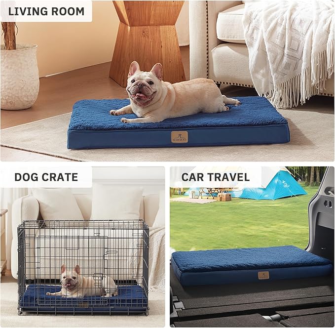 Bedfolks Orthopedic Dog Bed for Large Dogs - Egg Foam Dog Crate Bed with Removable Waterproof Cover, Pet Bed Mat Suitable for Dogs and Pets Up to 65 lbs (36 x 27 x 3 inches, Navy)