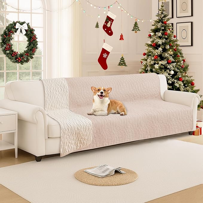 Waterproof Dog Bed Cover Pet Blanket, Soft Couch Cover for Dogs Washable, Non-Slip Dog Blanket Protect Furniture Couch Sofa Car for Puppy Large Dogs Cat (82x120 Inch, Beige)