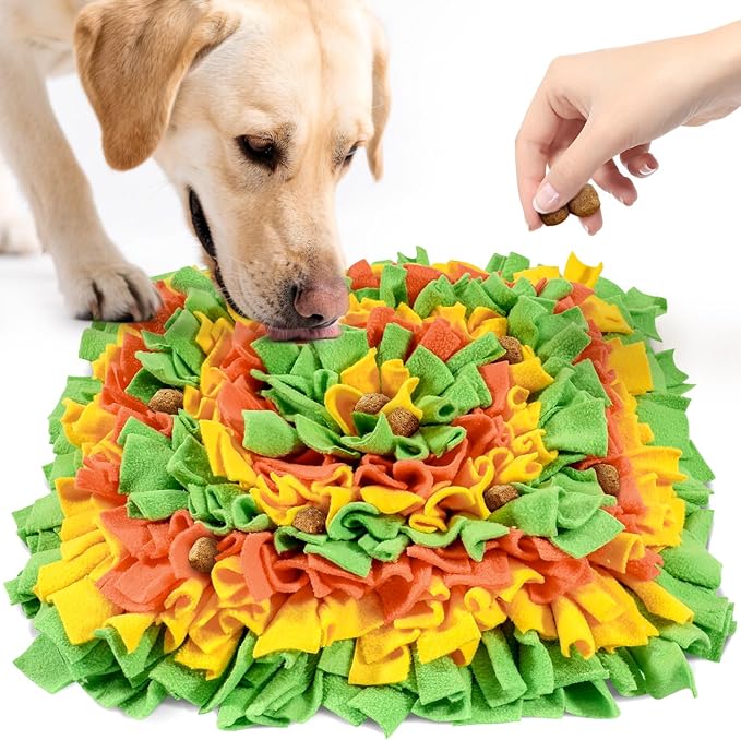 Pet Snuffle Mat for Dogs, Dog Feeding Mat, Nosework Training Mats for Foraging Instinct Interactive Puzzle Toys (Orange&Green&Yellow)