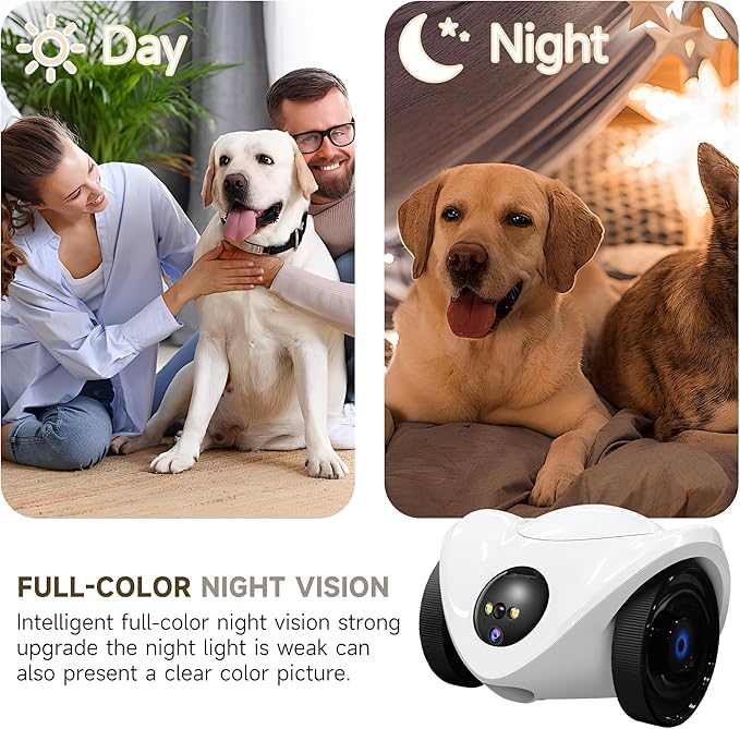 Pet Camera Treat Dispenser, Movable Pet Robot Cam with Phone App, 1080P Indoor Security Camera for Dog/Cat/Home Monitoring+32G SD Card, 2-Way Talk, Night Vision, Motion Detection (2.4GHz WIFI Only)