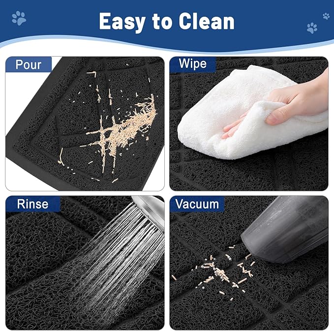 Smiry Cat Litter Box Mat 47x32, Non-Slip Water Resistant Litter Trapping Mat, Easy Clean Less Waste and Urine-Locking Cat Carpet for Indoor, Black