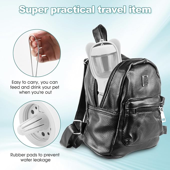 Portable Dogs Water Bottle with Food Storage Container, Leakproof Drinking Water Dispenser Feeder for Outdoor Dog Stuff Accessories Items for Cats, Puppy,for Walking, Hiking (White, 350ml)