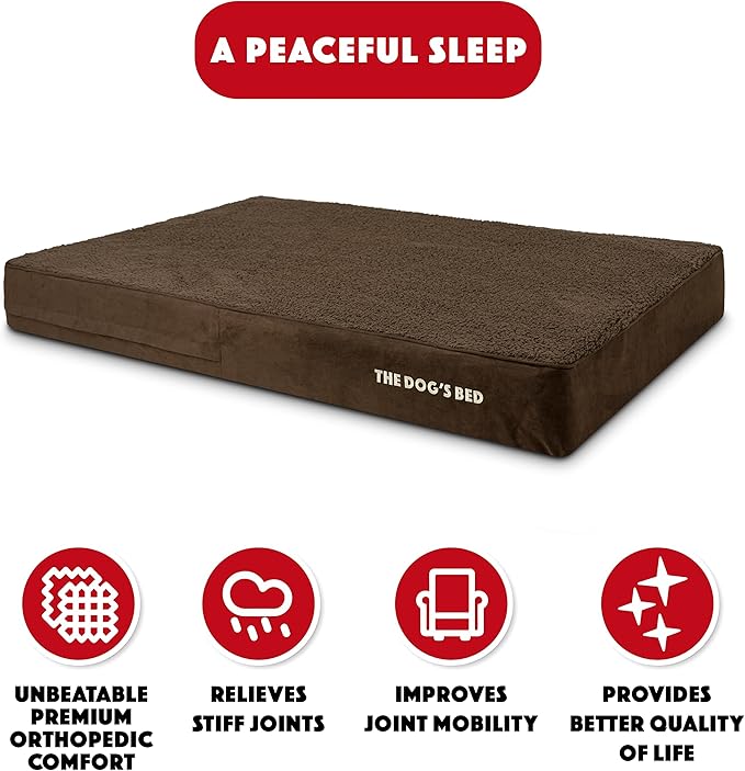 The Dog’s Bed Orthopedic Memory Foam Dog Bed, XXL Brown Plush, Pain Relief for Arthritis, Hip & Elbow Dysplasia, Post Surgery, Lameness, Supportive, Waterproof Washable Cover, Veterinary Approved