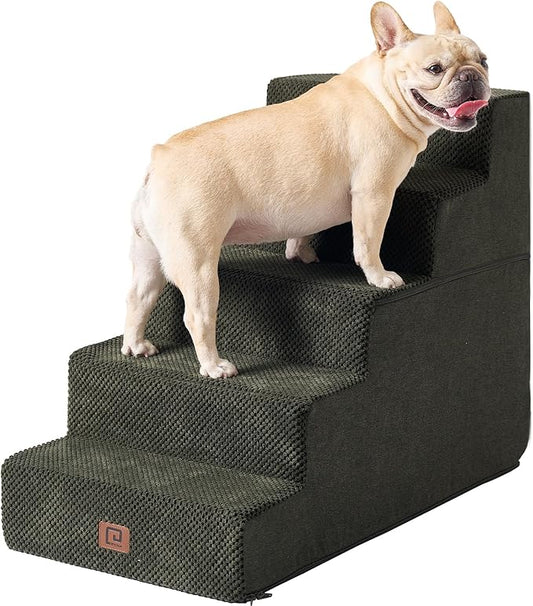 EHEYCIGA Dog Stairs for High Bed 22.5" H, 5-Step Dog Steps for Bed, Pet Steps for Small Dogs and Cats, Non-Slip Balanced Pet Ramp Indoor, Military Green