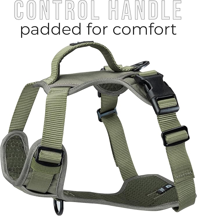 TUG Dog Harness with 2 Leash Connection Points | Adjustable, Padded, Lightweight | Handle on Back | No-Pull Front Clip (Large, Green)