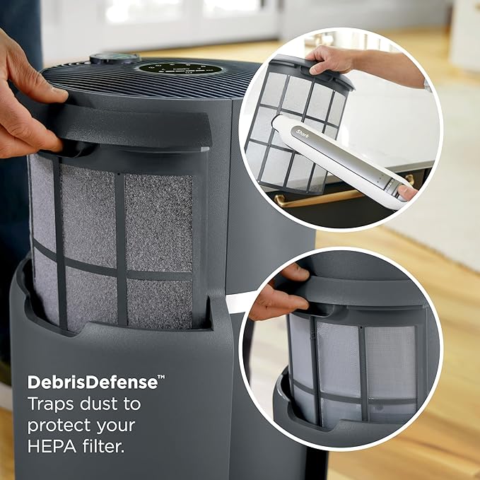 Shark Air Purifier for Home, NeverChange Max, 1,300 sq. ft. for Large Room, Kitchen, Home Office, HEPA-Exceeding Filter, Captures Pollutants, Pet Dander, Dust, Odor, Smoke, and More, HP301, Grey