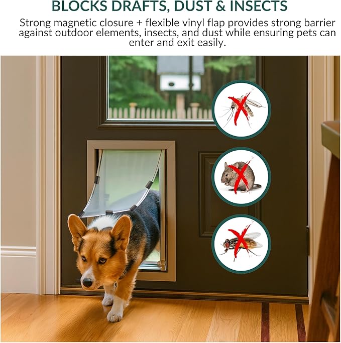 Elbert Mountain Pet Door - Door Model | Cat & Dog Door | Energy-Efficient Single Vinyl Flaps | Locking Security Cover | Reinforced Aluminum Frame