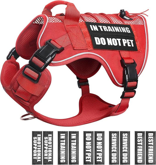 WINSEE Service Dog in Training Mesh Harness with 10 Pet Patches, Soft Air Mesh Breathable Tactical Dog Molle Vest, Reflective Military Pet Vest for Walking Hiking for Medium Dogs