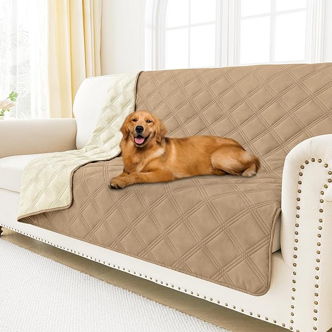 Smiry Waterproof Dog Bed Cover Blanket 52x82, Soft Reversible Pet Blanket, Washable Leakproof Cats Dogs Couch Cover for Sofa, Couch, Furniture, Lattice, Camel/Beige