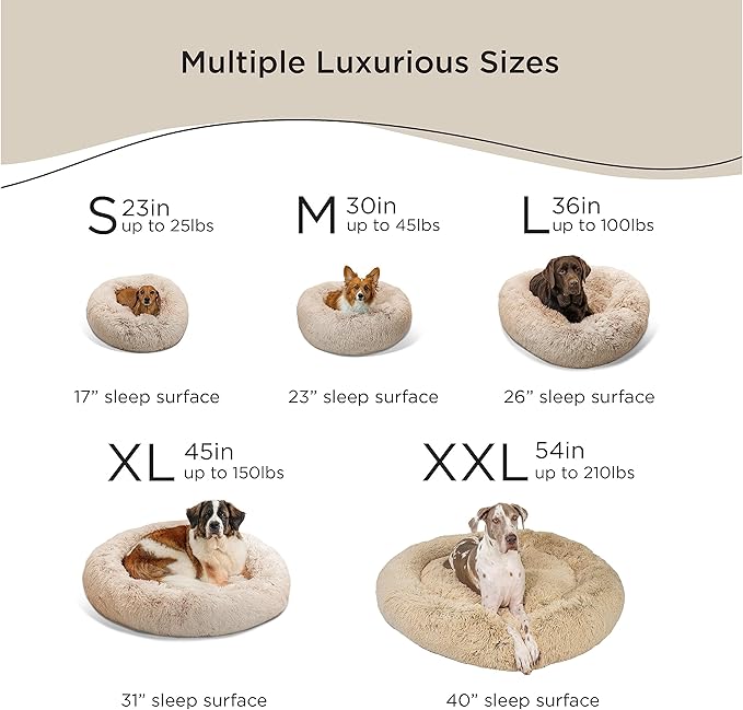 Best Friends by Sheri The Original Calming Donut Dog Bed – Washable Plush Pet Bed for XXL Breeds up to 210 lbs, Shag Faux Fur, Taupe, XXL (54" x 54")