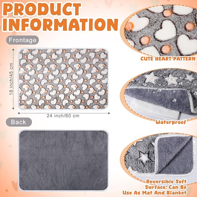 2 Pcs Large Self Warming Cat Pad Self Heating Cat Mat Bed Dog Crate Pet Blankets Thermal Heated Bed Mat for Outdoor Indoor Newborn Kittens Puppies Dog(Heart,24 x 18)
