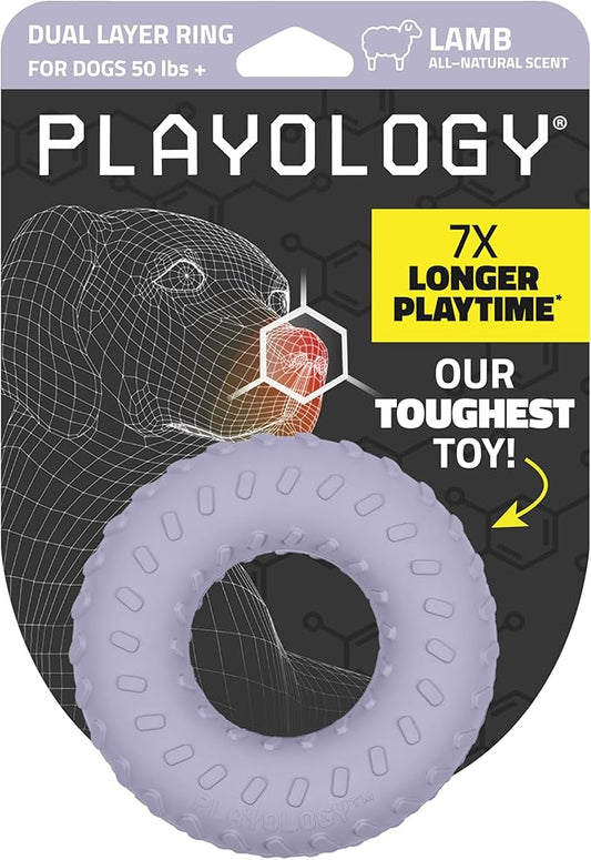 Playology Dog Toys | Dual Layer Ring Durable Chew Toy for Aggressive Chewers | Jumbo Lamb Scented Toy - Easy to Clean and Made from Non Toxic Materials
