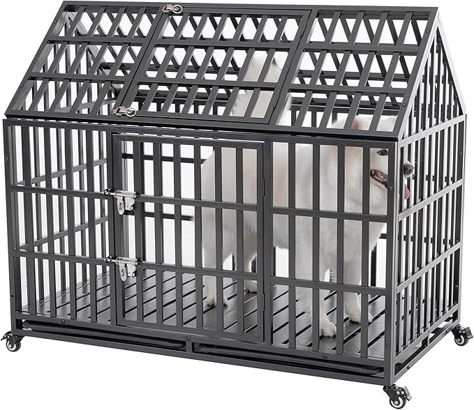 Heavy Duty Dog Crate, ACIDBOLT 52 Inch Indestructible Escape Proof XL Metal Dog Kennel Cage for Large Medium Small Dogs, Indoor High Anxiety Pet Crate with 2 Door, 4 Lockable Wheels and Removable Tray