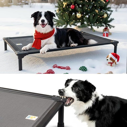 Sytopia 42'' Outdoor Elevated Dog Bed for Large Dogs, Chew-Proof Pet Camping Raised Cot with Breathable Mesh - Durable Frame, Cooling Hammock Bed, Non-Slip Feet, Waterproof, Easy Clean