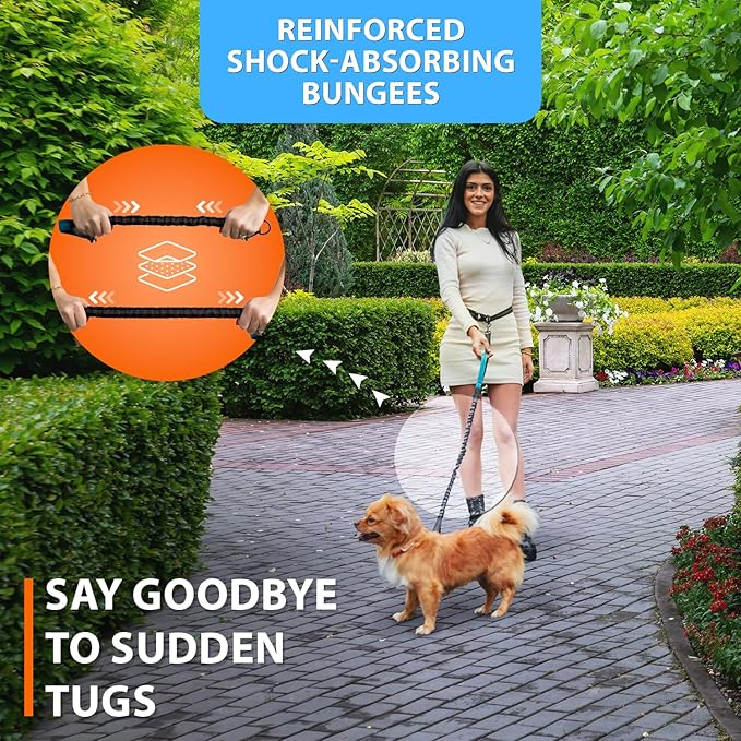 SparklyPets - Hands Free Dog Leash with Reflective Stitches - Waist Leash for Dog Walking, Hiking, Training, Jogging, Canicross, Running - for Small Dogs