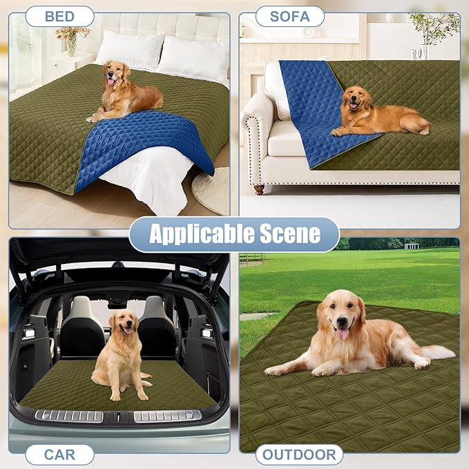 Smiry Waterproof Dog Bed Cover Pet Blanket, Soft Washable Dog Blanket for Furniture Bed Couch Sofa Reversible, Checkered (30"x90", Green/Navy)