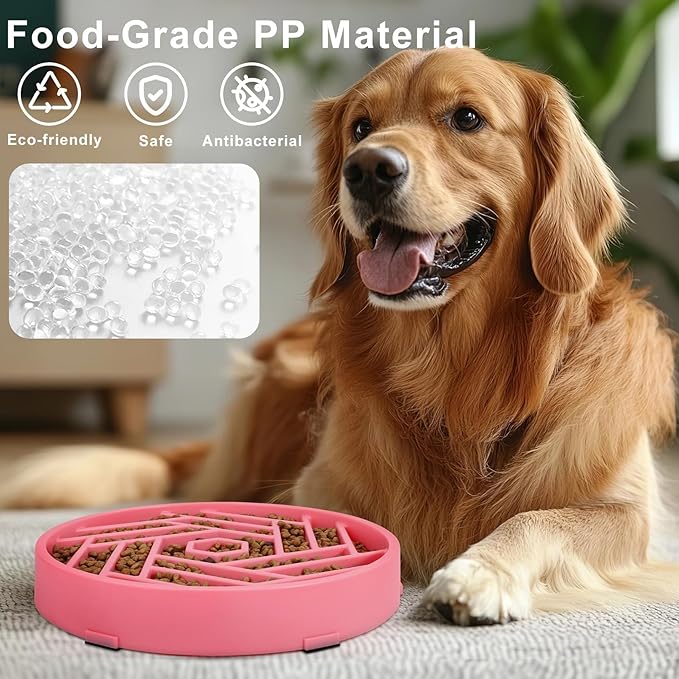 TOBYTO Slow Feeder Dog Bowls Large Medium Breed,Anti-Choking Slow Eating Dog Food Bowl,Non Slip Pet Slower Food Feeding Bowls Large Puzzle Slow Feeder Bloat Stop Maze Dog Dishes,Pink