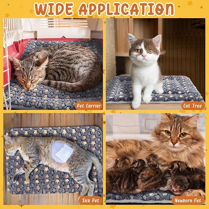 VitalCozy 2 Pack Self Warming Cat Mat Self Heating Pad Bed Reversible Machine Washable Reflects Body Heat Warm Thermal Pet Pad Crate Blanket for Feral and Indoor Cat (Dark Grey,21" X 14",Star)