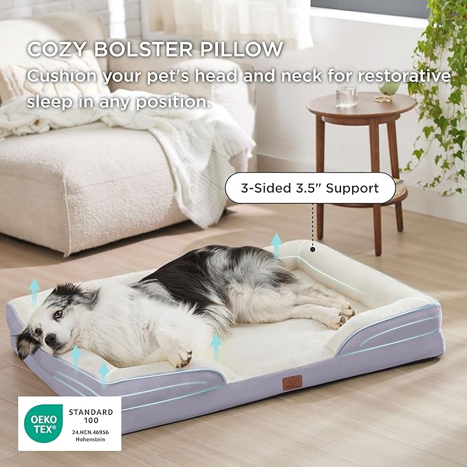 Bedsure XL Orthopedic Dog Bed for Extra Large Dogs - Washable XLarge Dog Cat Bed Waterproof, Comfort Dogs Couch Sofa with Washable Removable Cover, Pet Bed with Nonskid Bottom, Lavender, 42"