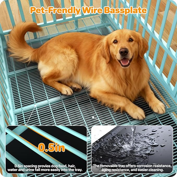 Heavy Duty Dog Crate 48 Inch, Indestructible Dog Crate with Removable Tray, Escape Proof & High Anxiety Dog Kennel Indoor, Metal Dog Cage with Wheels for Large Dogs, XL XXL XXXL