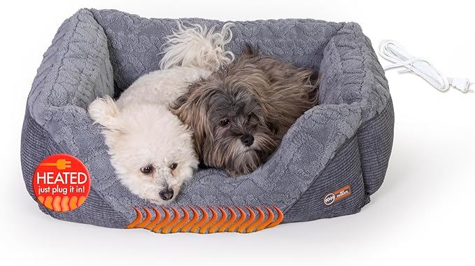 K&H Pet Products Thermo-Pet Lounge Sleeper Indoor Heated Pet Bed for Dogs & Cats, Bolstered Warm Calming Pillow Bed for Multiple or Large Cats, Machine Washable, Safety Listed - Medium 30.5 X 24.5in