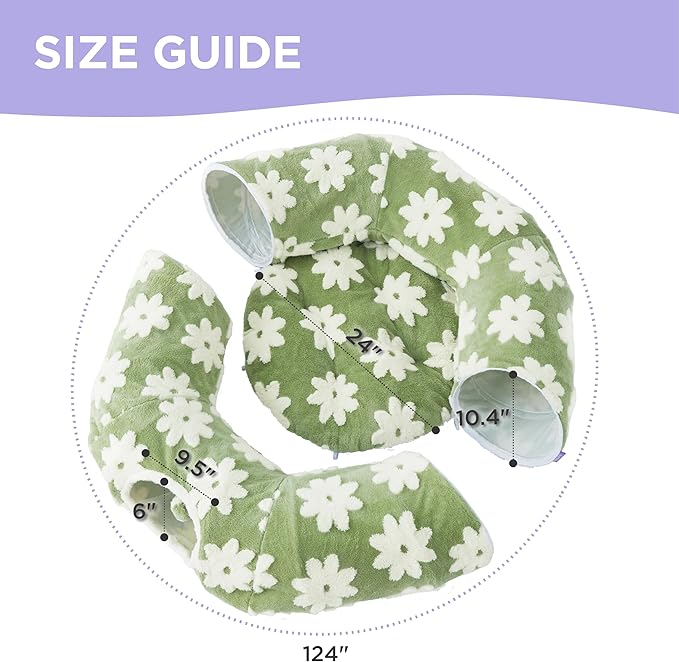 Lesure Large Cat Tunnel Bed - Cute Donut Bed for Indoor Cats with Washable Circle Cushion, Round Pet Peekaboo Cave Toy for Multi Kitten/Puppy/Rabbit, Large Flower Garden Green