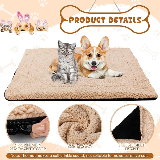 Novabright 3 Pack Self Warming Cat Bed 27x35 Inch Self Heating Dog Mat Reflects Body Heat Extra Warm Thermal Pet Pad Washable Cat Dog Bed for Outdoor Indoor Large Kittens Puppy(Black/Khaki)