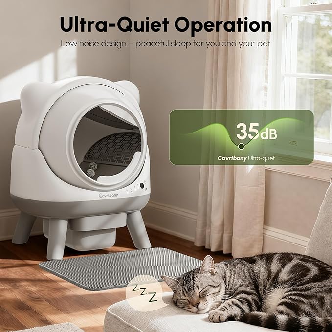 Automatic Litter Box, Self Cleaning Litter Box, Cat Robot for Multiple Cats, with Smart APP Control and Health Monitoring, Safety Sensors, with Trash Bags, White & Grey