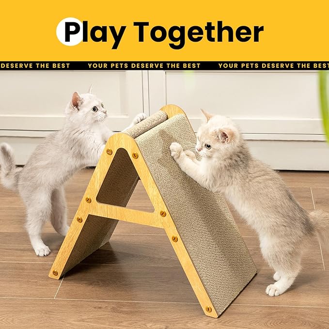 A-Frame Cat Scratching Board, Recycled Cardboard & Wood Frame, Dual-Sided Vertical Horizontal Cat Scratcher for Indoor Kittens, Xmas, Multiple Kitten Scratch Pads, Small