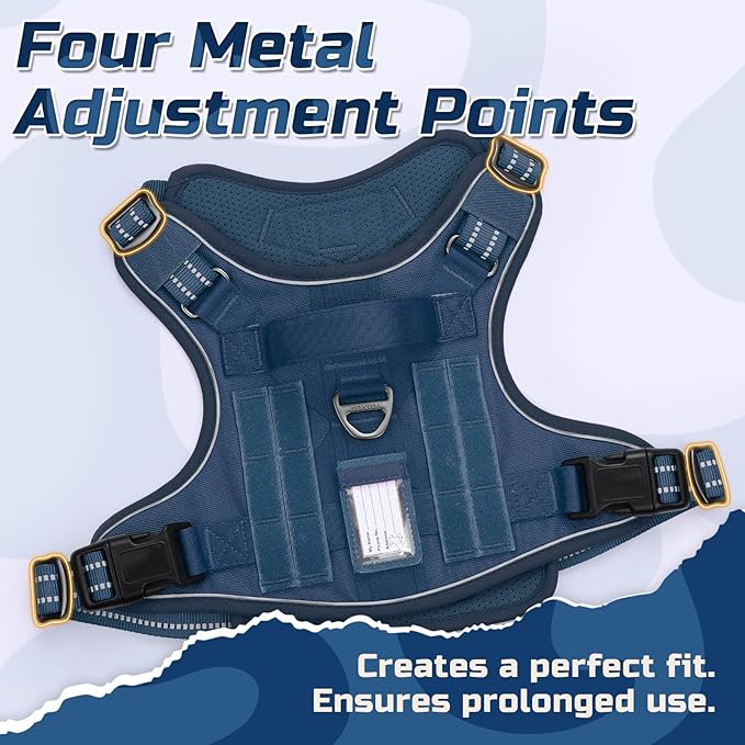 rabbitgoo Tactical Dog Harness for Large Dogs, No Pull Military Service Vest with Handle & Molle, Easy Control for Training Walking, Adjustable Reflective Straps, Blue, L