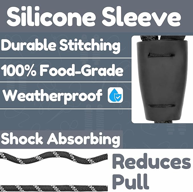 6 Foot Dog Leash, Two Extra Padded Handles, Locking Carabiner Clip, Reflective for Night Visibility, Weatherproof, Heavy Duty Rope Leash, Roam Gear (Black)