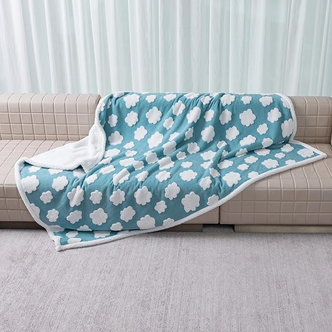 Blue Waterproof Pet Blanket,Dog Bed Covers Couch Sofa Stylish Jacquard Cute Pets Throw Blankets for Puppy Cats Washable Reversible Furniture Protection Covers (Blue Cloud,L)