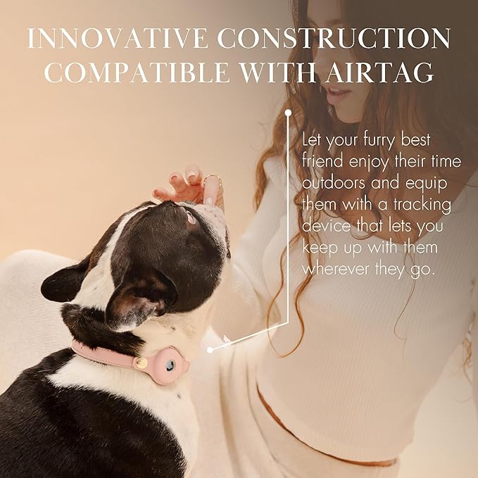 NINA WOOF Cupertino Dog Collars, Harnesses & Leashes Made from Vegan Leather with Dog Tracker Device Holder Adjustable Dog Collar (Small (Neck: 12x15), Pink)