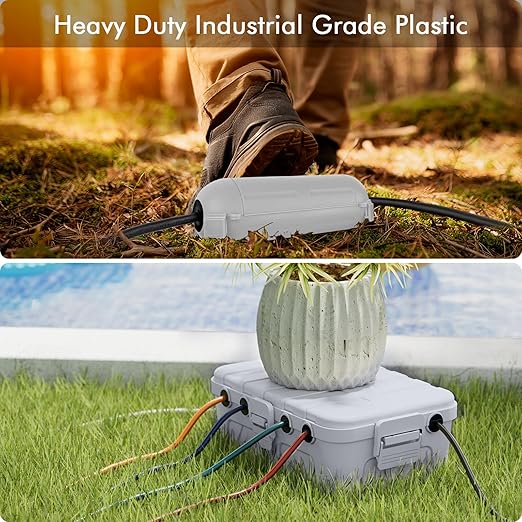 RESTMO 5-Piece Outdoor Waterproof Electrical Box Set – 12.5" x 8.5" x 5" Large & 7.1" x 2.3" x 2.3" Small, Weatherproof Boxes for Power Strip, Outlet, Plug, Socket, Timer, Holiday Light, Light Gray