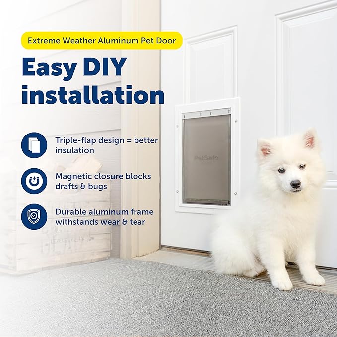 PetSafe Extreme Weather Aluminum Pet Door - Energy-Saving Thermal Barrier Pet Flap with Slide-in Door Locking & Secure Flap Cover - for Dogs Up to 40 Lb - Medium