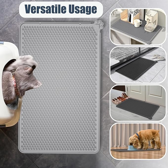 Silicone Cat Litter Mat 24"x15" (Keep Floor Clean)(Easy Clean)(Anti-Crease)(Built to Last)(Non-Slip)(Double Layer Detachable)(Soft on Paws)(Claw-Proof)