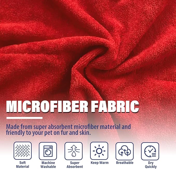 Dog Drying Coat - Fast Drying Dog Towel Robe - Microfiber Super Absorbent Pet Bathrobe, Adjustable Collar & Belly Strap Pet Coat Pet Bath Robe Towel (XXX-Large, Red)