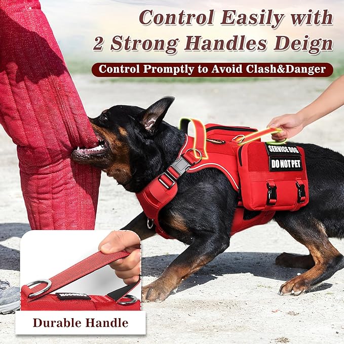 Service Dog Vest with Pockets,Medium Dog Harness and Removable Backpack for Training Hiking,Pet Vest with Handle&Molle System for Patches,Red M