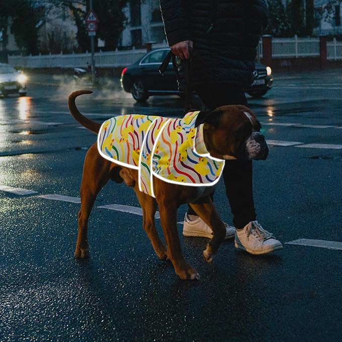 Dog Raincoats for Large Dogs Waterproof Hooded Rain Jacket with Reflective Strips Leash Hole & Poncho Adjustable Fit (Rainbow,XL)