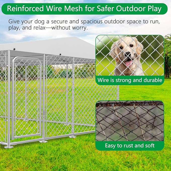 20x10 FT Outdoor Dog Kennel, Heavy Duty Large Outside Dog Enclosure with UV-Resistant Waterproof Sun-Proof Cover, Double Security Locks for Backyard Farm Ranch