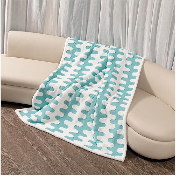 Waterproof Pet Blanket,Dog Bed Covers Couch Sofa Stylish Jacquard Pets Throw Blankets for Puppy Cats Washable Reversible Furniture Protection Covers (Blue Wave,M)
